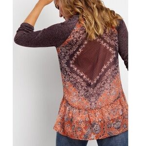 Maurices Women XS Purple Floral Chiffon Back Boho Open Front Cardigan Sweater